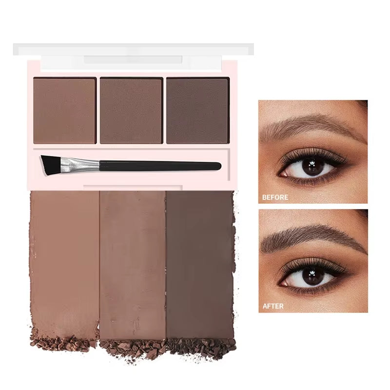 3-Shade Eyebrow Powder Palette - Long-Lasting, Waterproof and Sweat-Proof, Natural Eyebrow Powder for All Skin Types