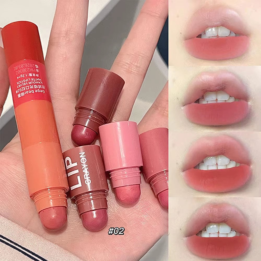 4 in 1 Velvet Matte Crayon Lipstick Super Stay Makeup Pink Red Long Wear Waterpoof Non-Stick Cup Tiny Lip Stick