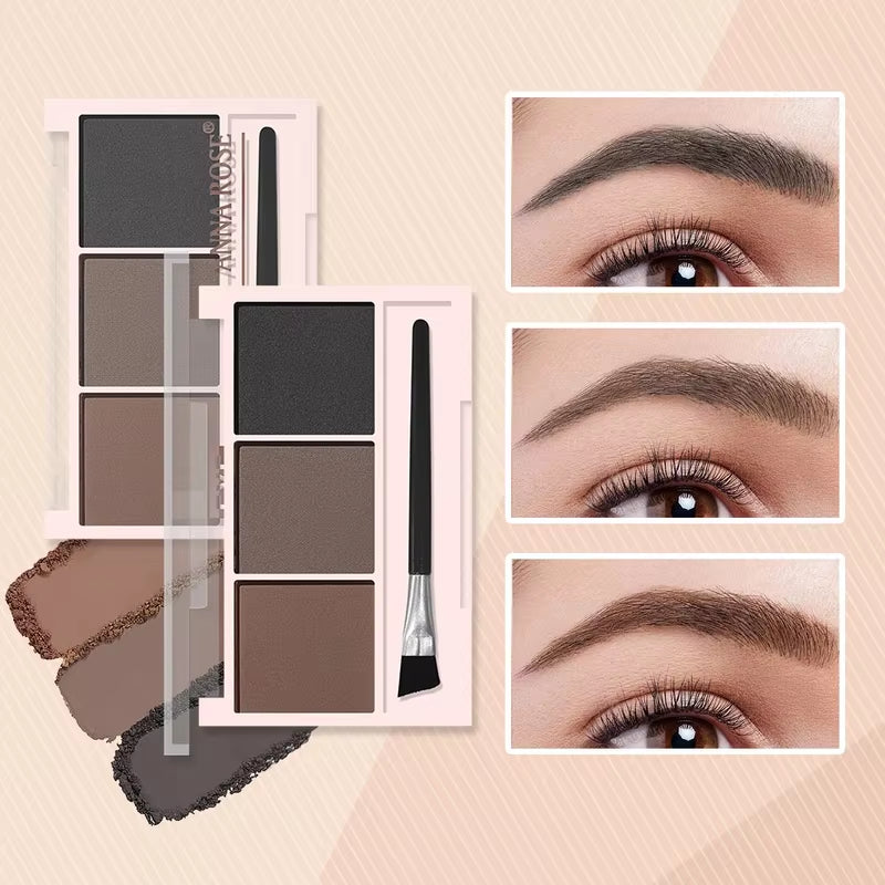 3-Shade Eyebrow Powder Palette - Long-Lasting, Waterproof and Sweat-Proof, Natural Eyebrow Powder for All Skin Types