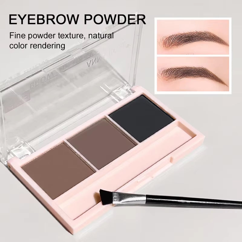 3-Shade Eyebrow Powder Palette - Long-Lasting, Waterproof and Sweat-Proof, Natural Eyebrow Powder for All Skin Types