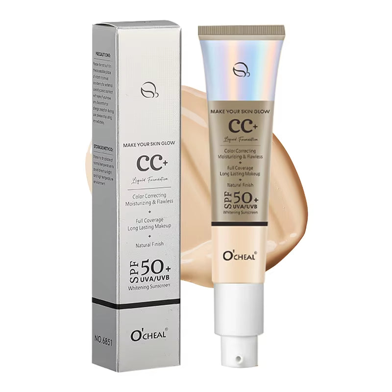 Ocheal 30G CC Cream Foundation Waterproff Concealer Moisturizing Sunscreen Liquid SPF 50+ Long Lasting Brightening Makeup Primer