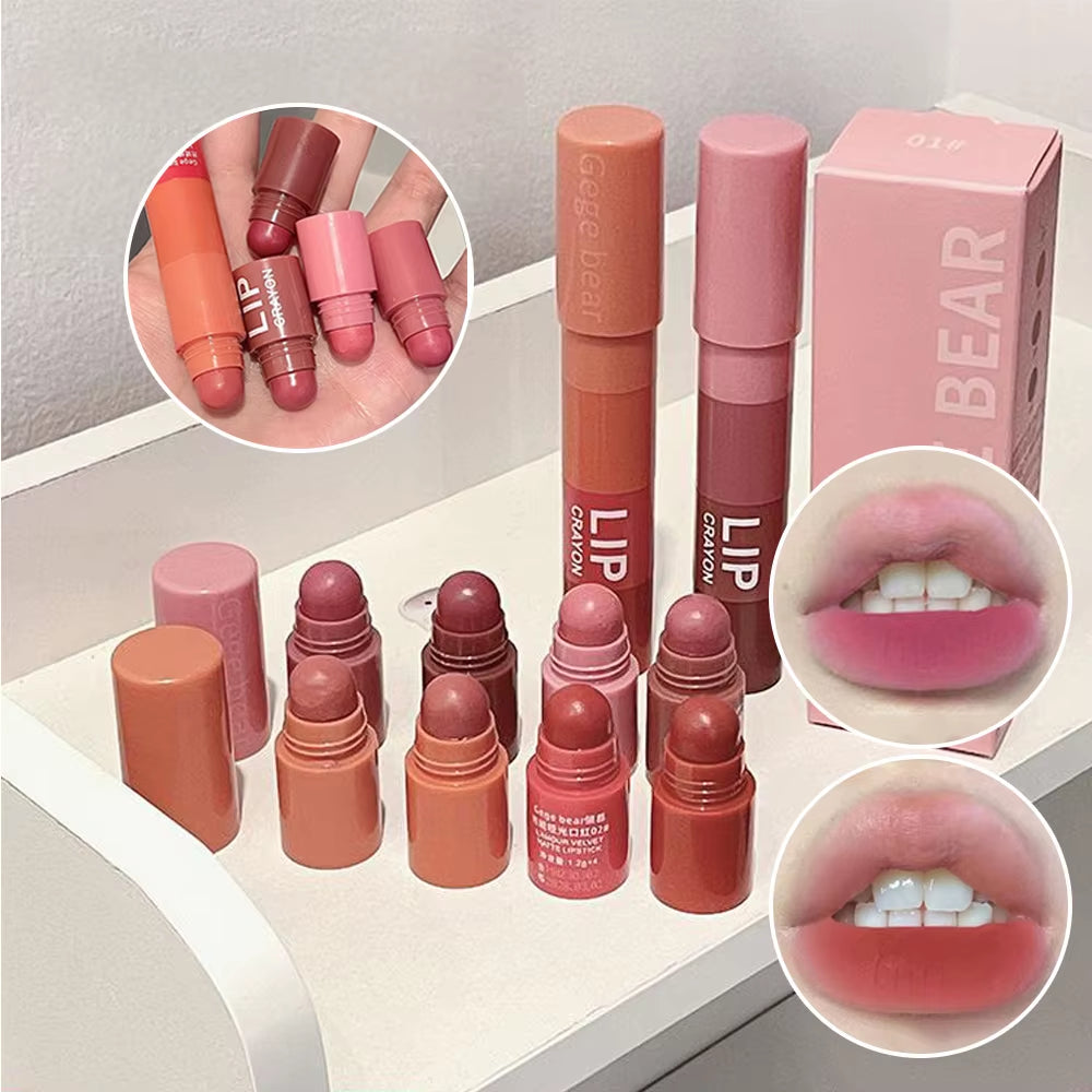 4 in 1 Velvet Matte Crayon Lipstick Super Stay Makeup Pink Red Long Wear Waterpoof Non-Stick Cup Tiny Lip Stick