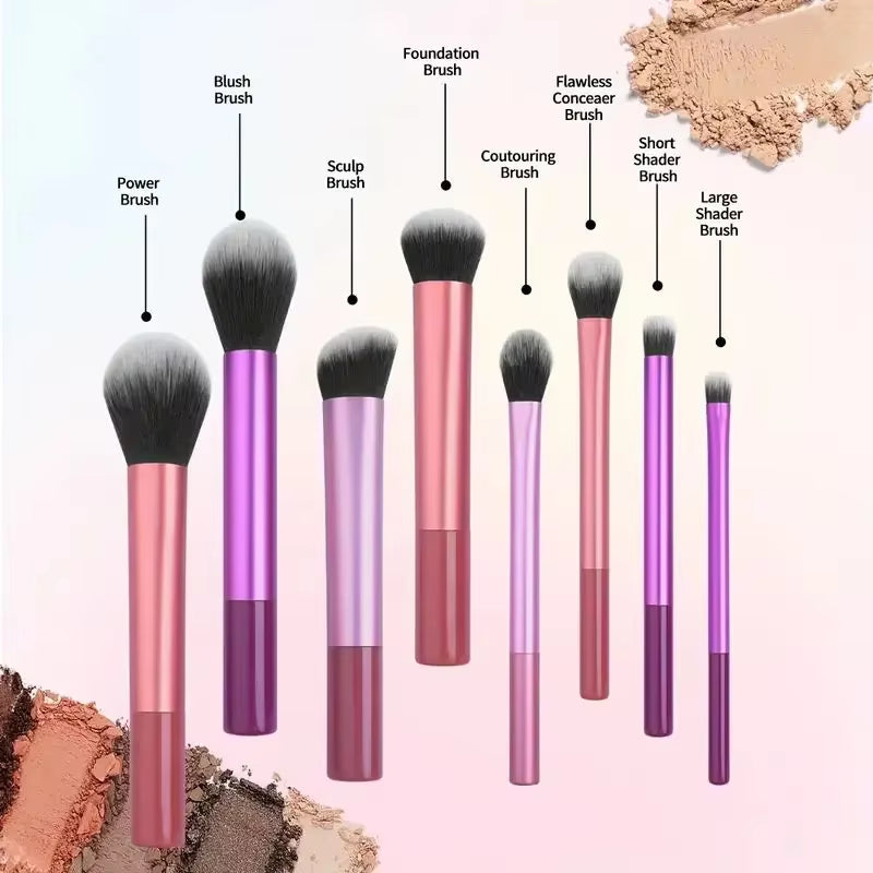8Pcs Pro Makeup Brush Set - Soft, Premium Synthetic Hair, Cruelty-Free, Easy to Clean, Foundation, Blush, Eyeshadow, Cosmetic