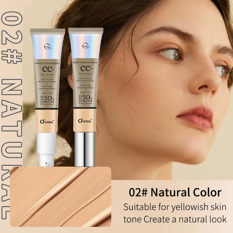 Ocheal 30G CC Cream Foundation Waterproff Concealer Moisturizing Sunscreen Liquid SPF 50+ Long Lasting Brightening Makeup Primer