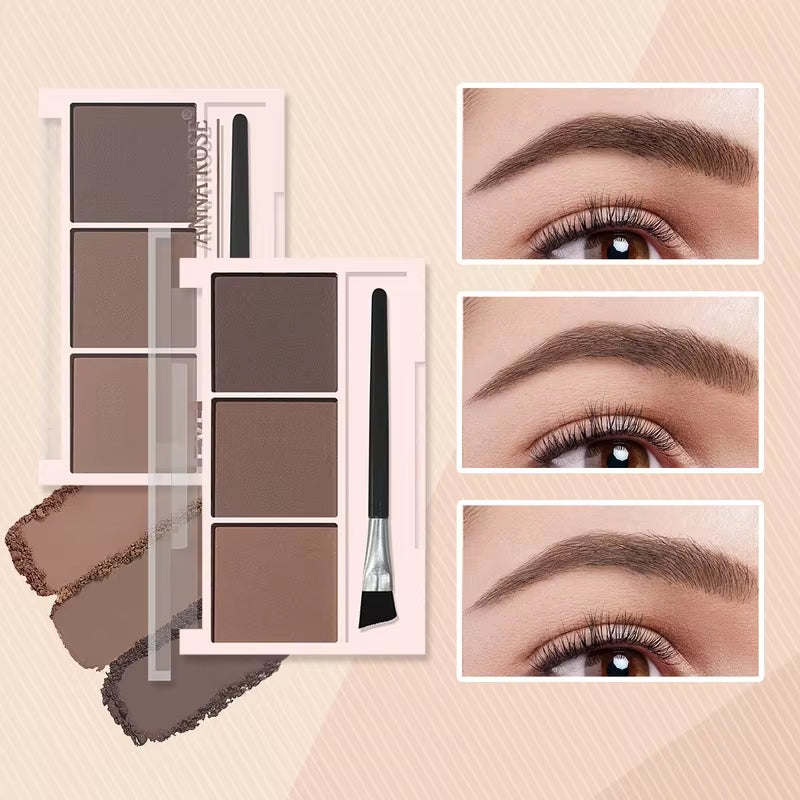 3-Shade Eyebrow Powder Palette - Long-Lasting, Waterproof and Sweat-Proof, Natural Eyebrow Powder for All Skin Types