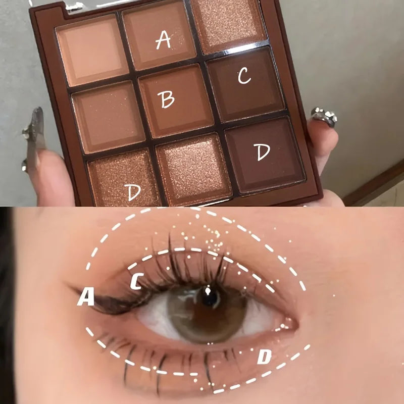 2024 Mocha Chocolate 9 Colors Eyeshadow Palette Matte Pearly Glitter Finish Makeup Chocolate Eye Shadow Palette