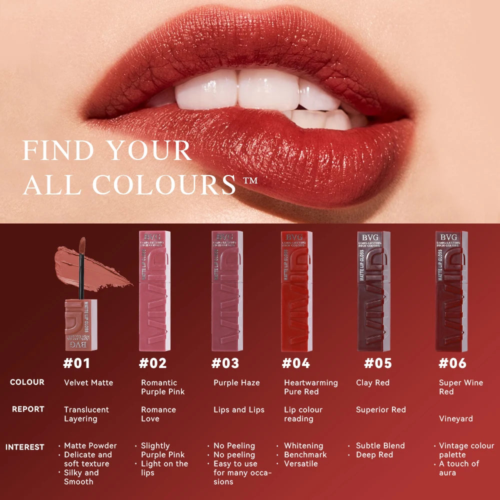 Multi-Color Matte Lasting Lip Gloss Lip Gloss, Non-Greasy, Non-Fading, High-End Warm Colors, Rich Makeup Liquid Lipstick.
