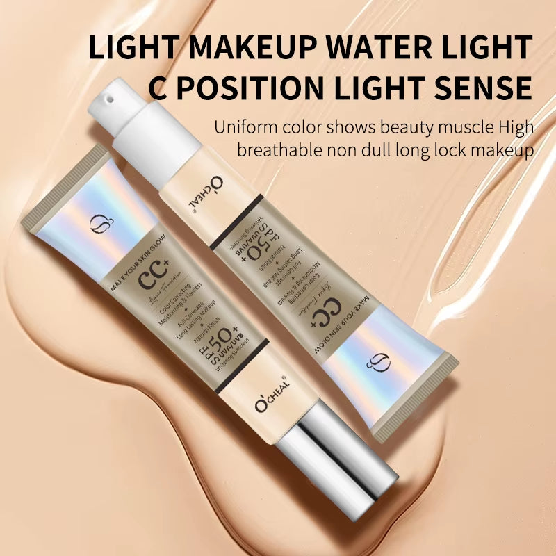 Ocheal 30G CC Cream Foundation Waterproff Concealer Moisturizing Sunscreen Liquid SPF 50+ Long Lasting Brightening Makeup Primer