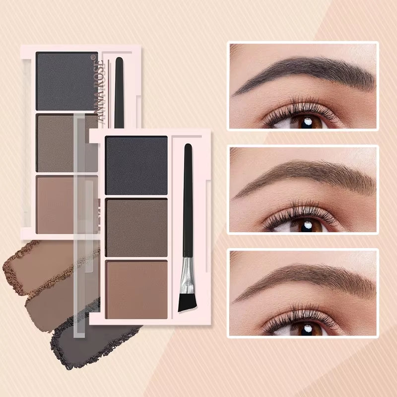 3-Shade Eyebrow Powder Palette - Long-Lasting, Waterproof and Sweat-Proof, Natural Eyebrow Powder for All Skin Types