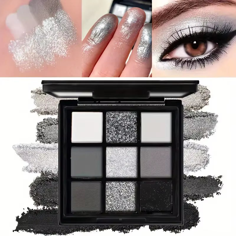 Nine-Color Eyeshadow Palette, Gray-Pink Smoky Makeup, Matte Pearlescent Silkworm Brightening Makeup