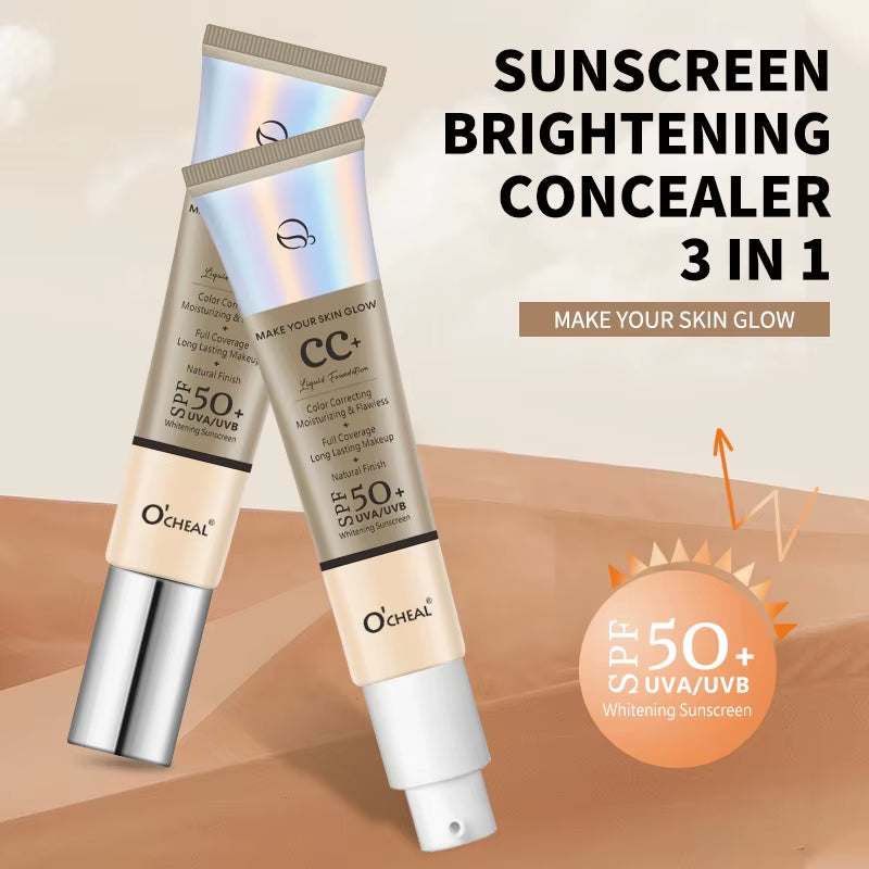 Ocheal 30G CC Cream Foundation Waterproff Concealer Moisturizing Sunscreen Liquid SPF 50+ Long Lasting Brightening Makeup Primer