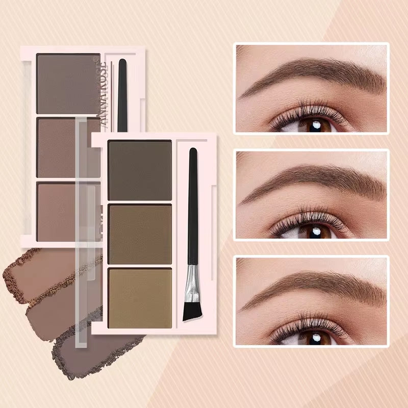 3-Shade Eyebrow Powder Palette - Long-Lasting, Waterproof and Sweat-Proof, Natural Eyebrow Powder for All Skin Types